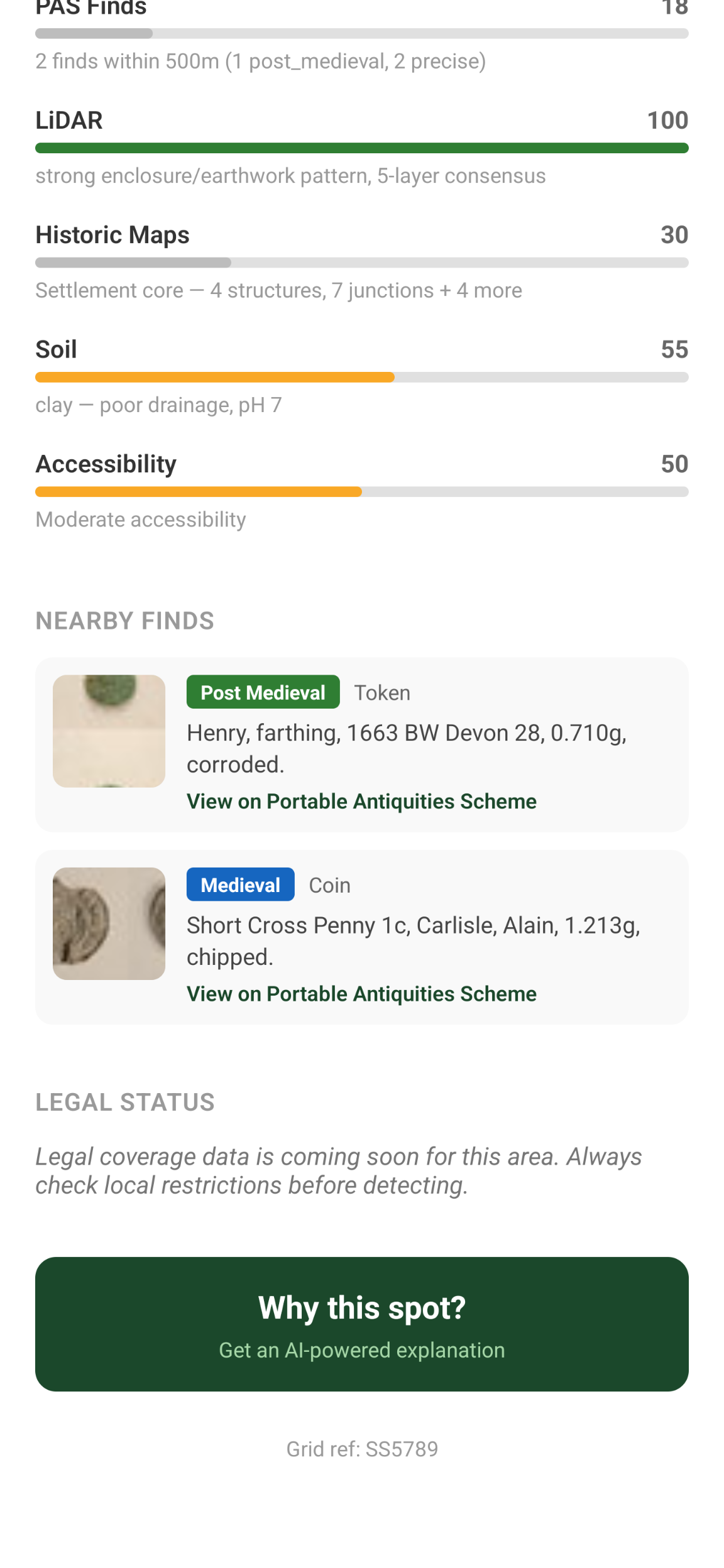 Map view showing soil and legal boundary data